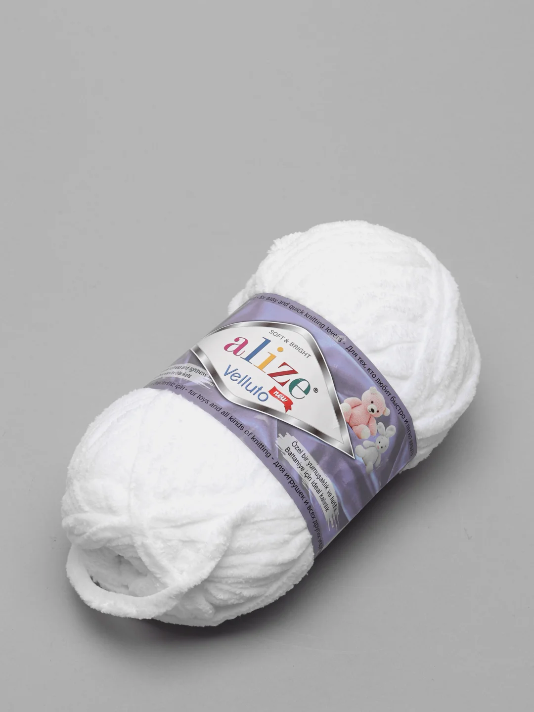 Белый пряжа плюшевая Alize Velluto, микрополиэстер, 100 г, 68 м