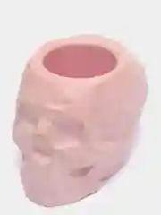 Розовый кашпо-подсвечник из гипса "Череп"