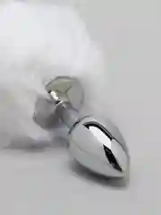 Белый анальная пробка металлическая, с хвостом кролика