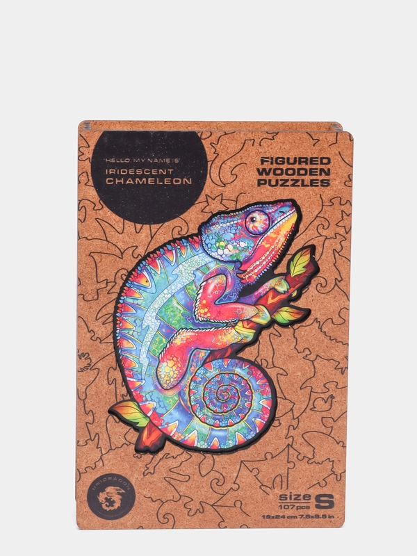 Фигурный деревянный пазл Unidragon Радужный хамелеон - S, 1-2 часов сборки