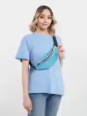 Голубой глянцевая сумка на пояс