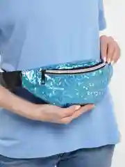 Голубой глянцевая сумка на пояс