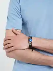Аметистовый браслет кожаный "Знаки зодиака"