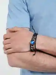Бронзовый браслет кожаный "Знаки зодиака"