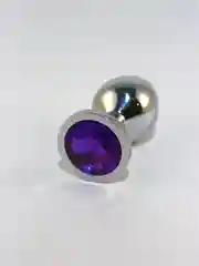 Фиолетовый пробка анальная, металлическая, с кристаллом, 3 размера