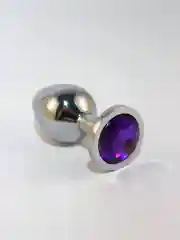 Фиолетовый пробка анальная, металлическая, с кристаллом, 3 размера
