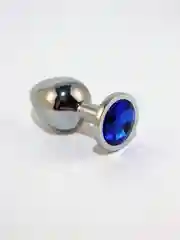Синий пробка анальная, металлическая, с кристаллом, 3 размера