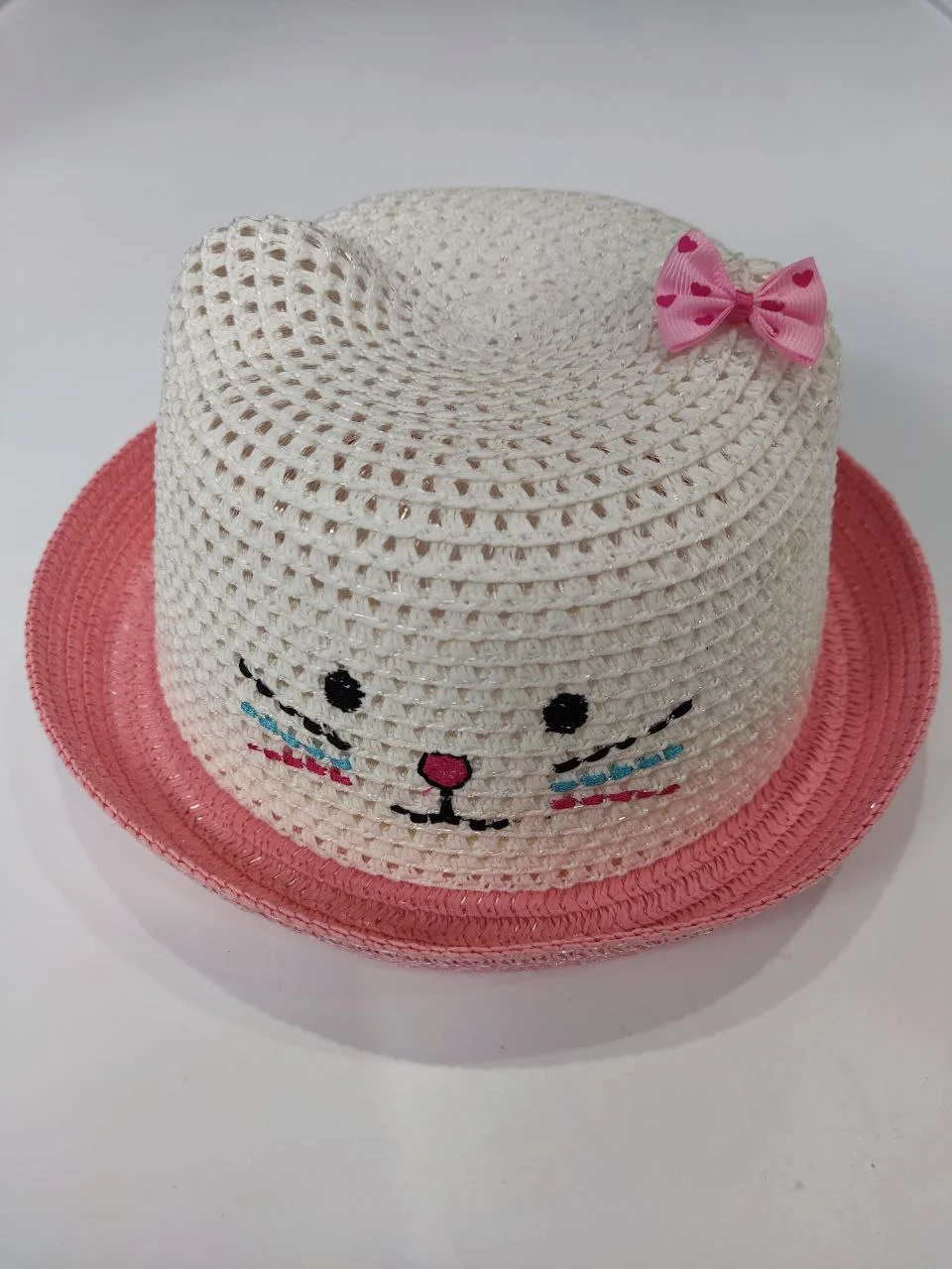 Коралловый шляпа соломенная "Котик", для девочки