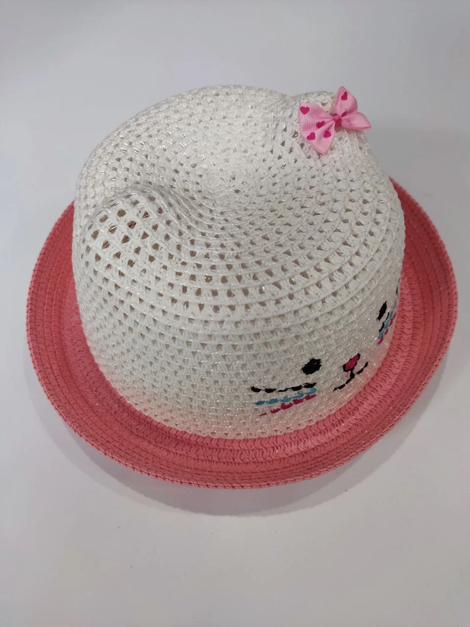 Коралловый шляпа соломенная "Котик", для девочки