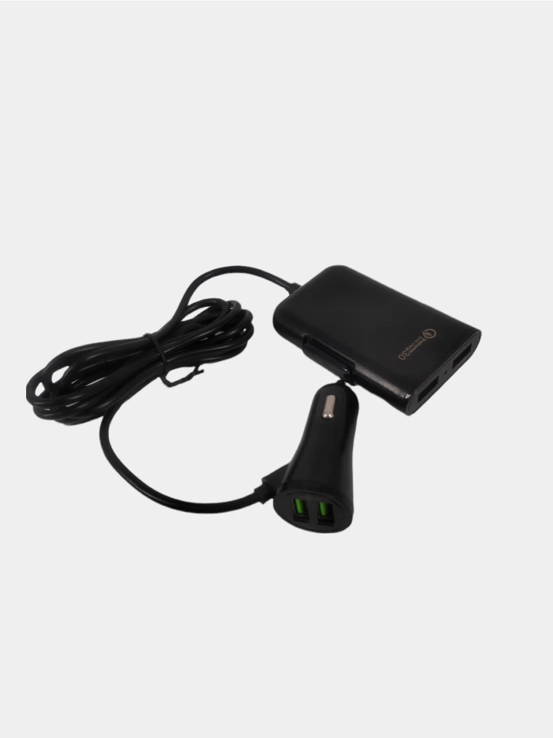 Белый автомобильное зарядное устройство USB с удлинителем 1,6 м, с дополнительными разъемами