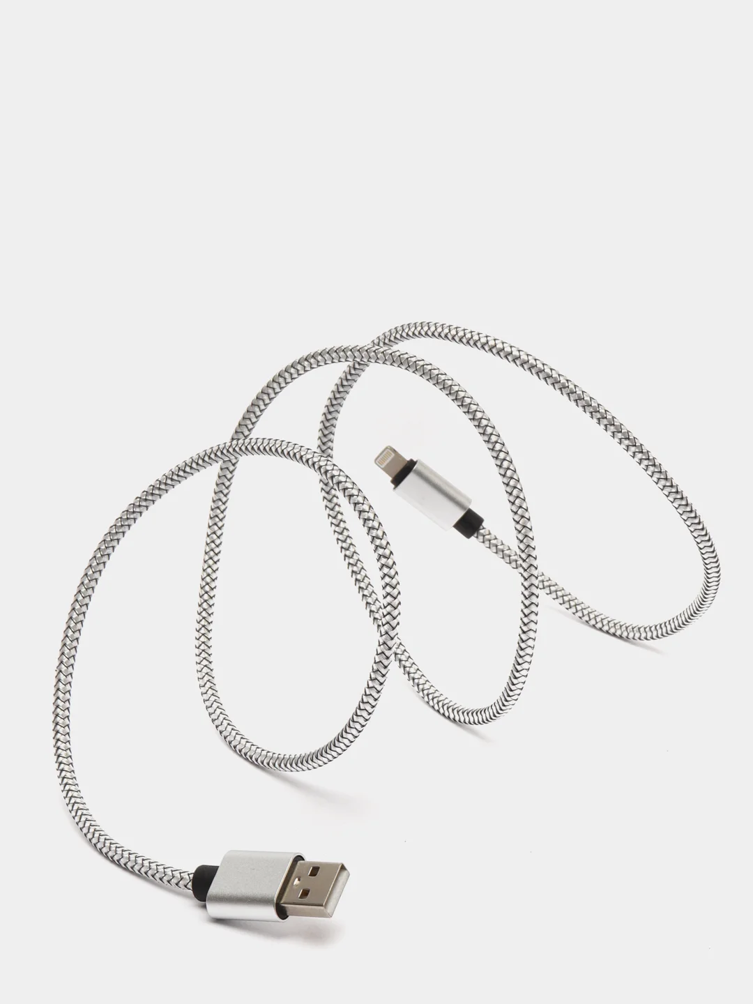 Серебряный кабель Lightning для iPhone в прочной плетенной оплетке