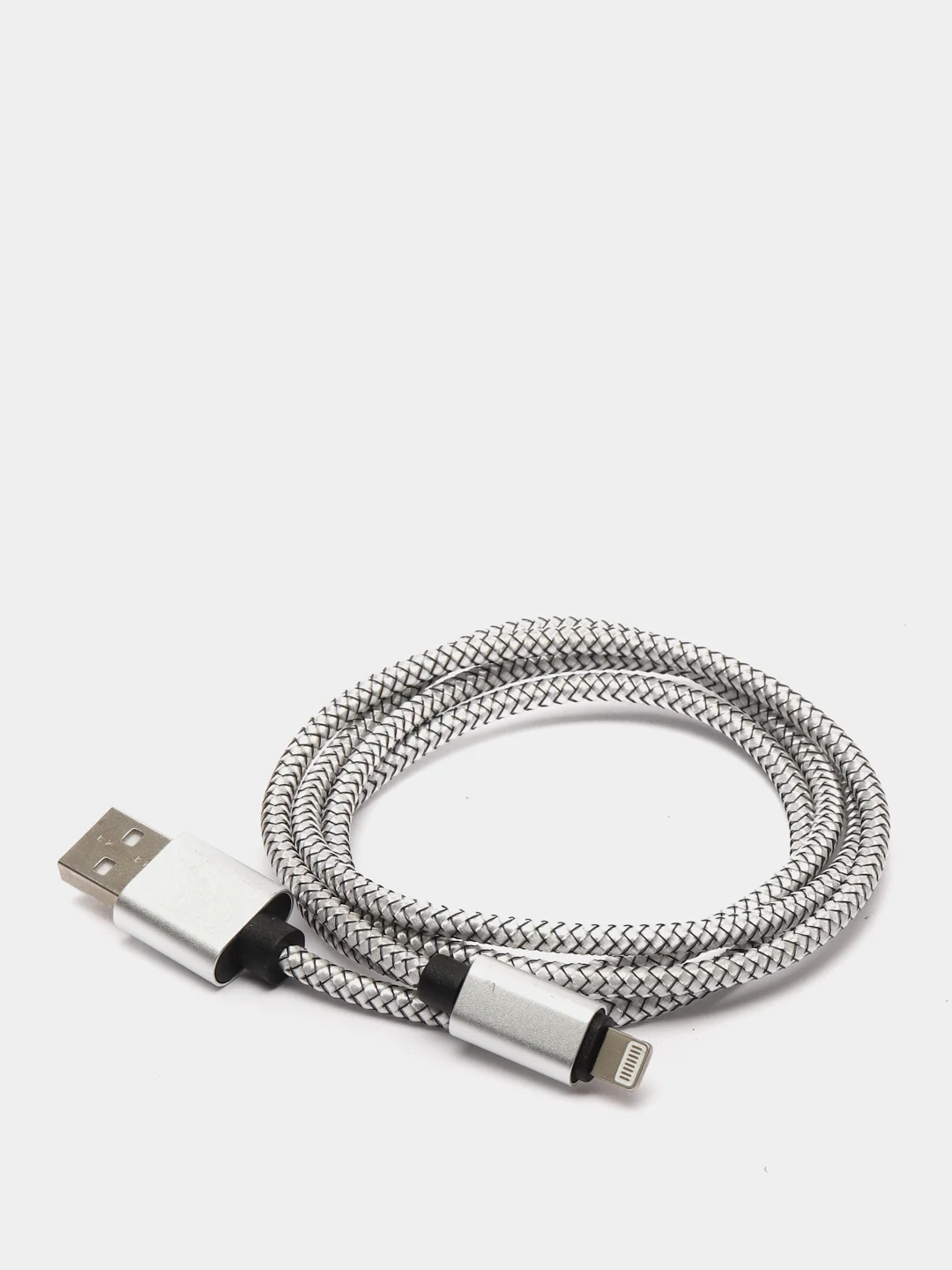 Серебряный кабель Lightning для iPhone в прочной плетенной оплетке