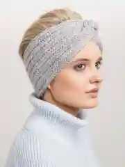 Серый повязка на голову вязаная, шерстяная, чалма.