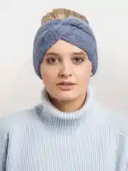 Синий меланж повязка на голову вязаная, шерстяная, чалма.