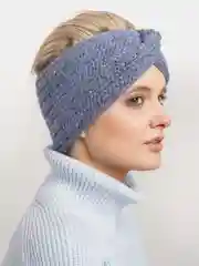 Синий меланж повязка на голову вязаная, шерстяная, чалма.