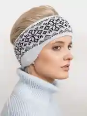 Серый повязка на голову, теплая, вязаная с ушами.