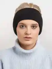 Черный повязка на голову, теплая, вязаная с ушами.