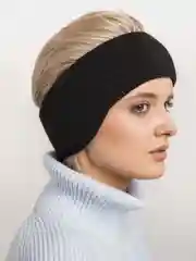 Черный повязка на голову, теплая, вязаная с ушами.