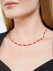 Коралловый меланж чокер из цветного бисера на шею, ручная работа, вечернее украшение