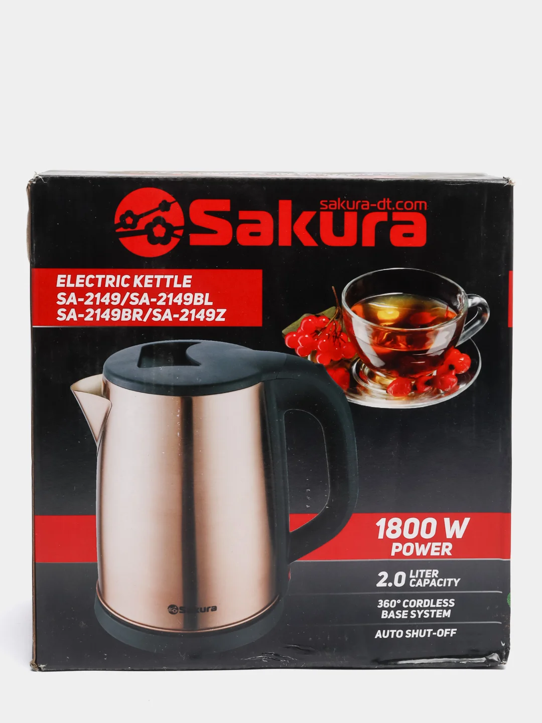 Алый чайник электрический Sakura SA-2149BR, 1800 Вт