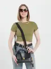 Черный компактная сумочка с эффектной застежкой с брелком зайка