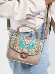 Золотистый хаки женская сумка с вышивкой