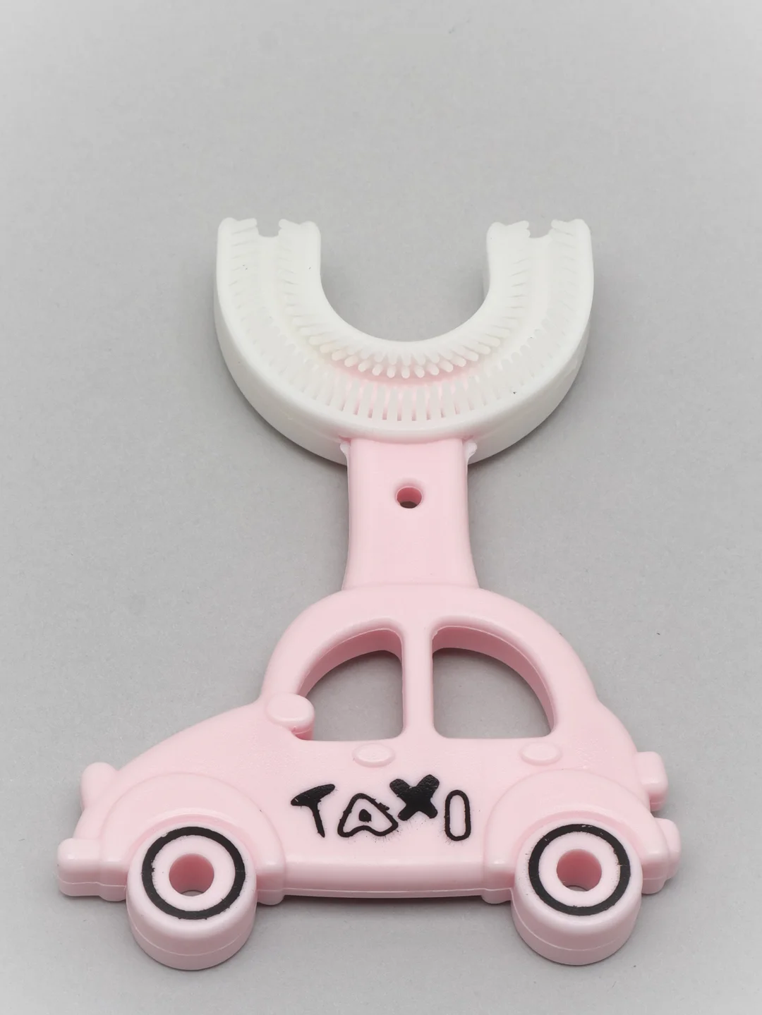 Розовый детская зубная щетка U-образная Small Childrens "Taxi", силиконовая, корейская