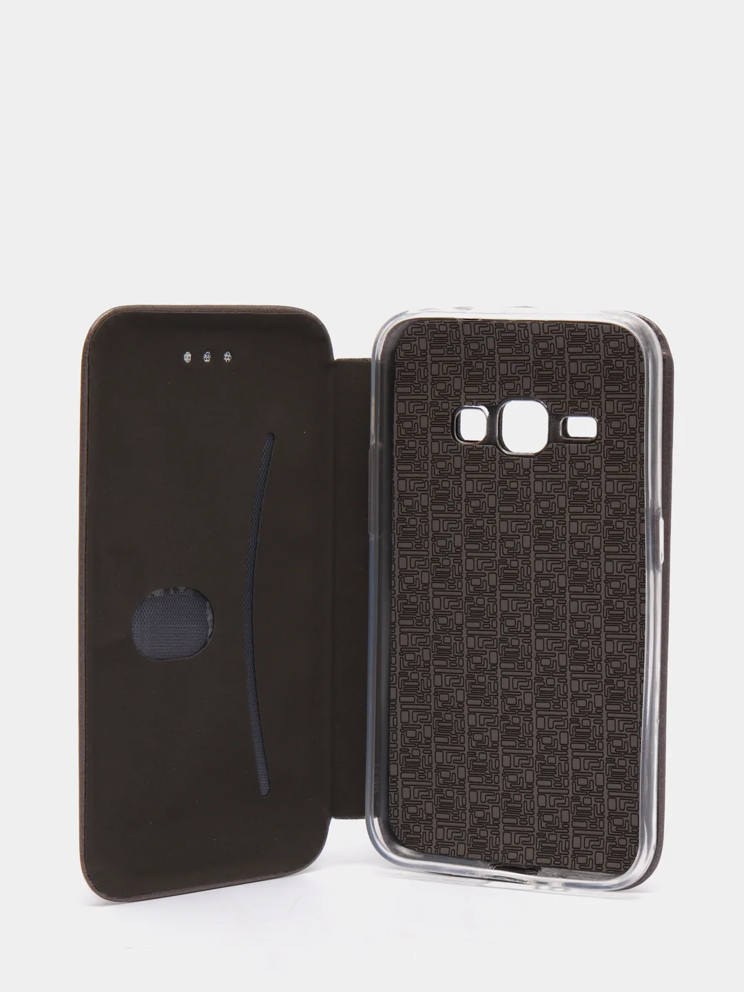 Серебряный чехол-книжка на Samsung Galaxy J1 2016 (J120), Самсунг Галакси Джи1 2016 (Джи120)