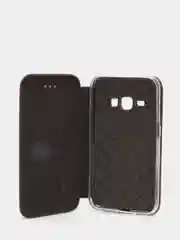 Серебряный чехол-книжка на Samsung Galaxy J1 2016 (J120), Самсунг Галакси Джи1 2016 (Джи120)