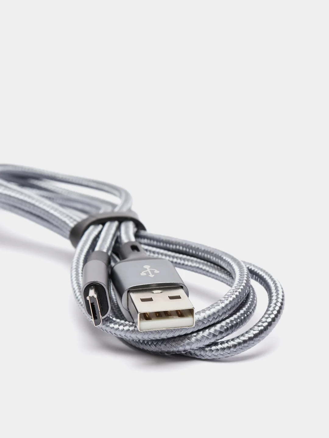 Серый кабель текстильный Olmio Basic, c быстрой зарядкой, micro USB, 1,2 м, 2,1 A