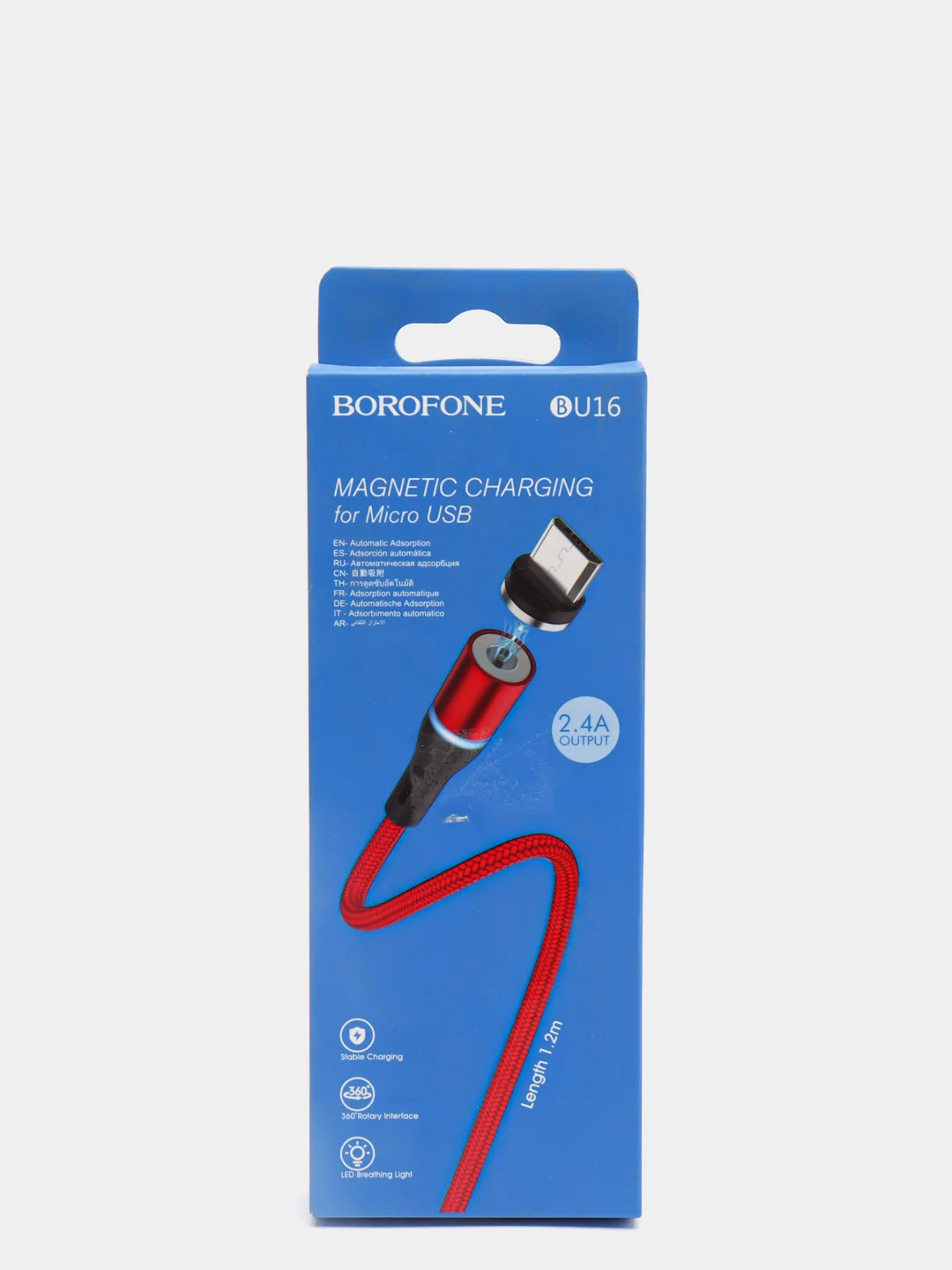 Красный usb Кабель магнитный Borofone BU16 USB microUSB 1.0м 2.4A плетенный