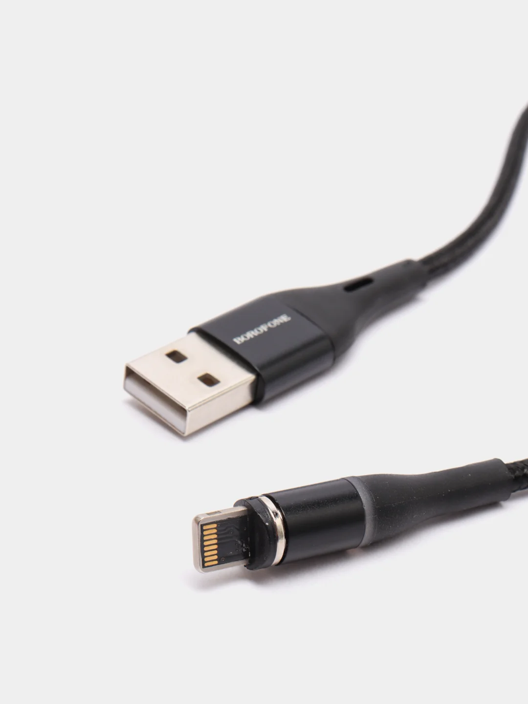 Черный usb кабель магнитный Borofone BU16 USB Lightning 1.0м 2.4A плетенный