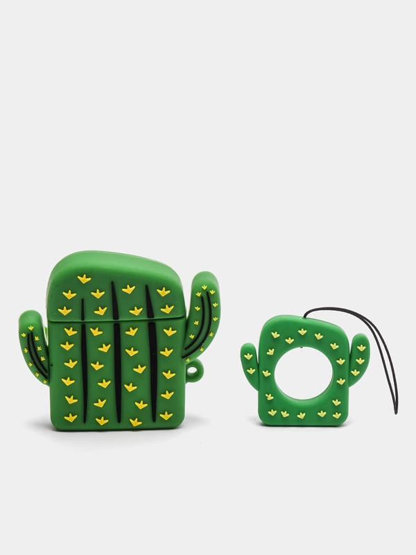 Силиконовый противоударный чехол для AirPods с карабином "Кактус" (Cactus)