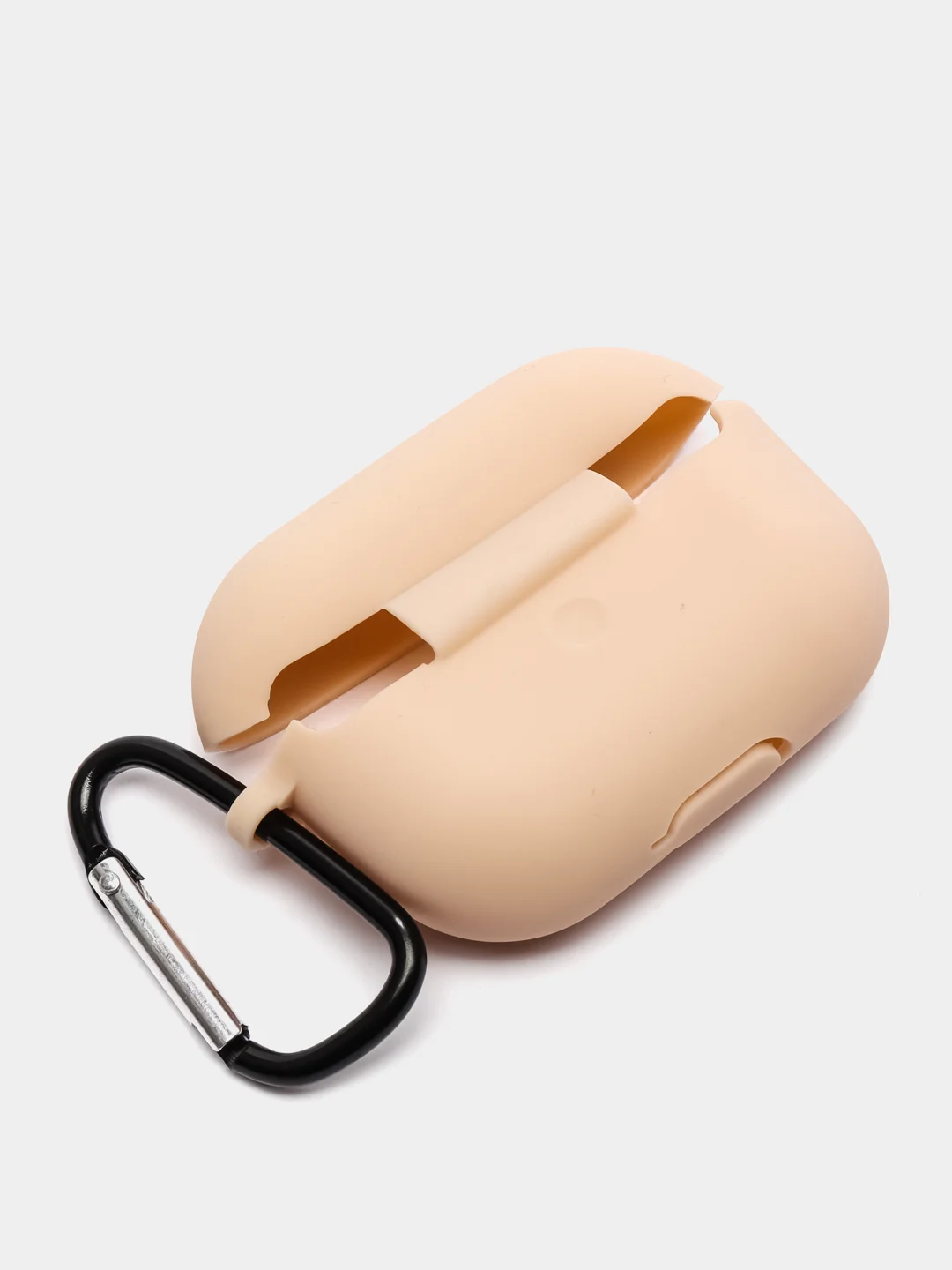 Бежевый чехол силиконовый для наушников AirPods Pro с карабином