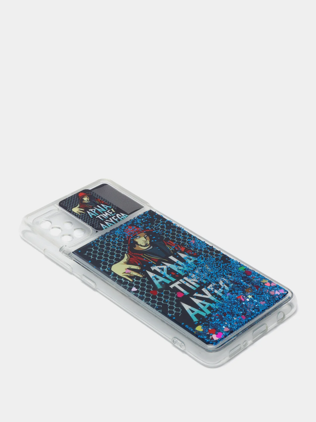 Темно-синий чехол Samsung Galaxy A51 силиконовый переливающийся жидкий с блестками и защитой камеры