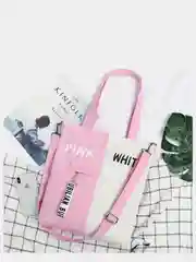 Розовый двухцветный шоппер с надписью