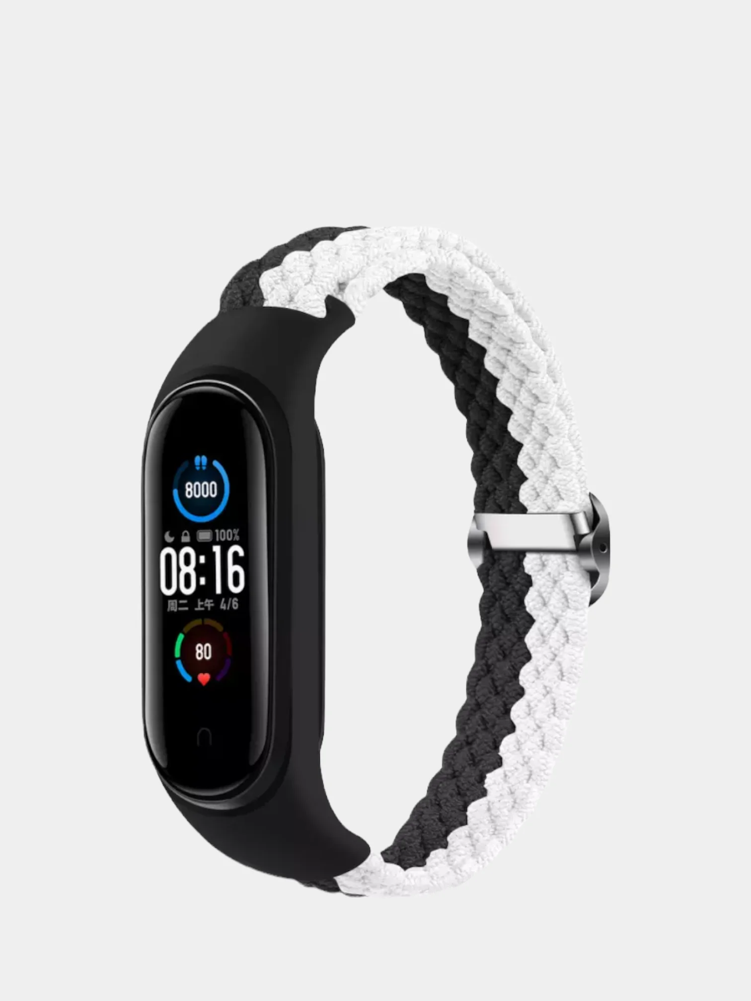 Черный ремешок нейлоновый для Xiaomi mi band 3, 4, 5, 6, плетёный