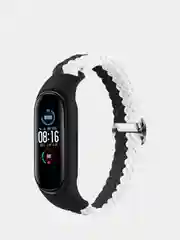 Черный ремешок нейлоновый для Xiaomi mi band 3, 4, 5, 6, плетёный