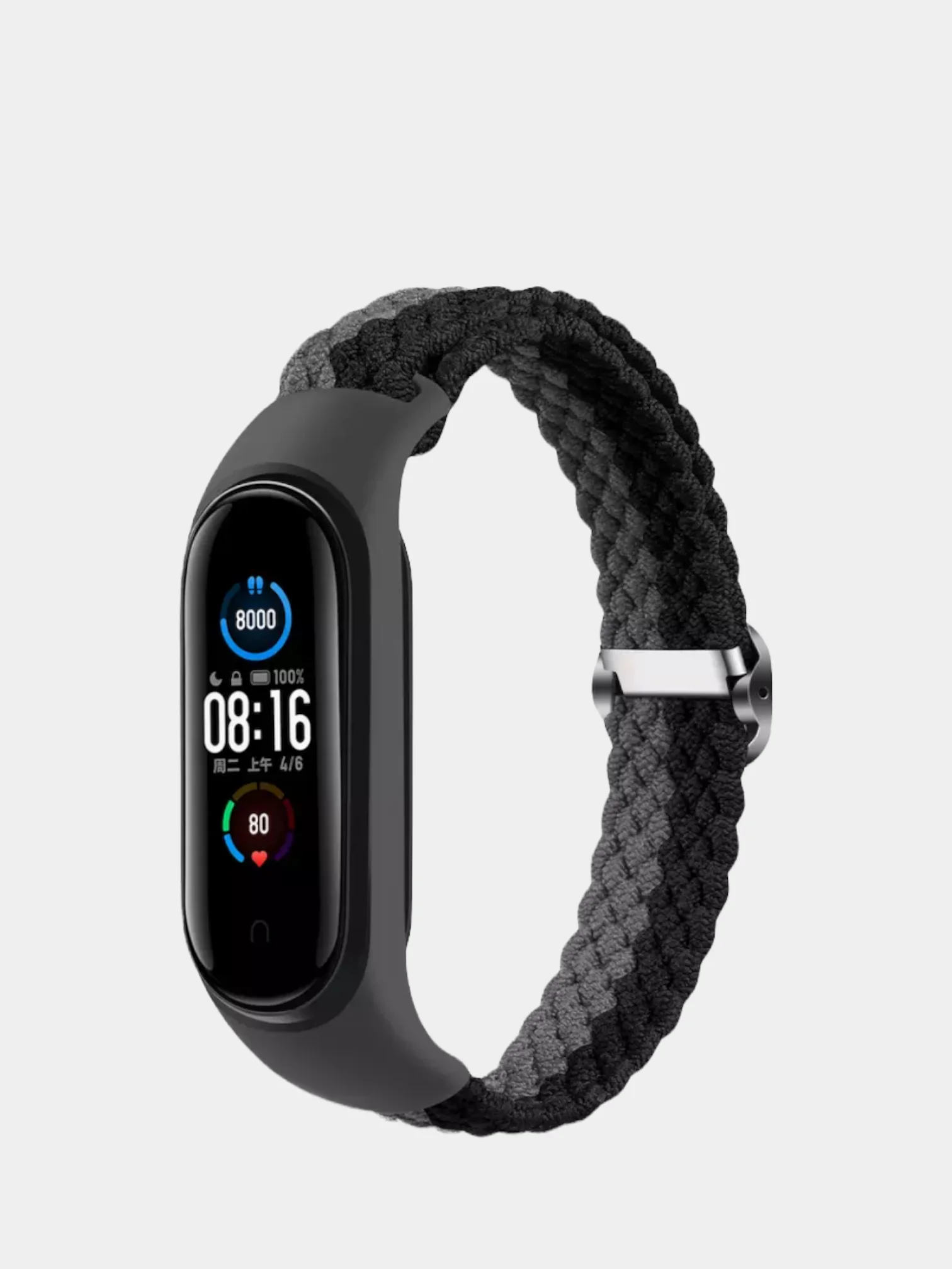 Серый ремешок нейлоновый для Xiaomi mi band 3, 4, 5, 6, плетёный