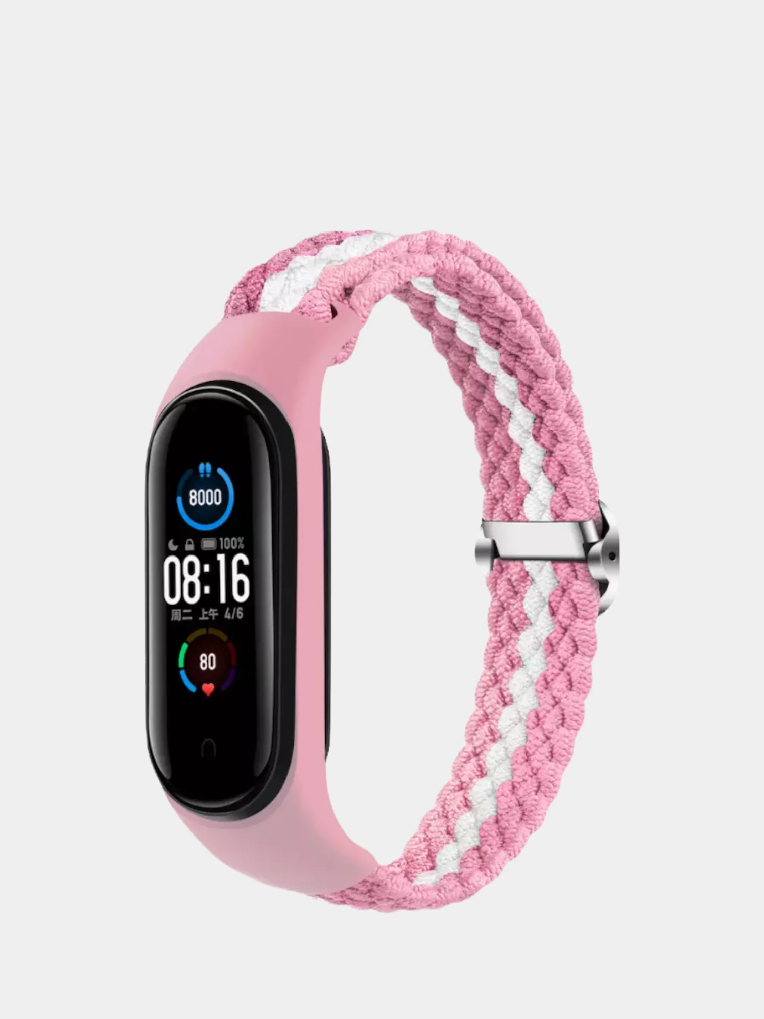 Розовый ремешок нейлоновый для Xiaomi mi band 3, 4, 5, 6, плетёный