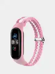 Розовый ремешок нейлоновый для Xiaomi mi band 3, 4, 5, 6, плетёный