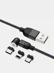 Магнитный кабель угловой с быстрой зарядкой 3А для телефона Lightning / micro-USB / Type-C