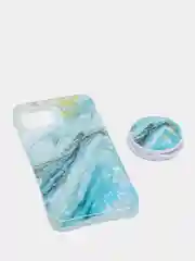 Голубой мраморный чехол для айфон iPhone 12 Mini, c попсокетом