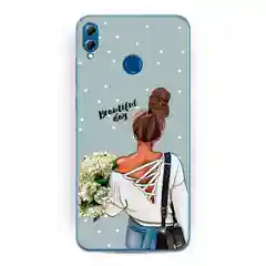 Тёмно-серый силиконовый чехол на Honor 8X / Хонор 8Х прозрачный, с рисунком, защита камеры