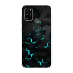 Бирюзовый силиконовый чехол на Honor 9A / Хонор 9А прозрачный, с рисунком, защита камеры