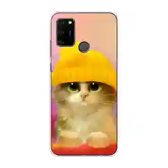 Желтый силиконовый чехол на Honor 9A / Хонор 9А прозрачный, с рисунком, защита камеры