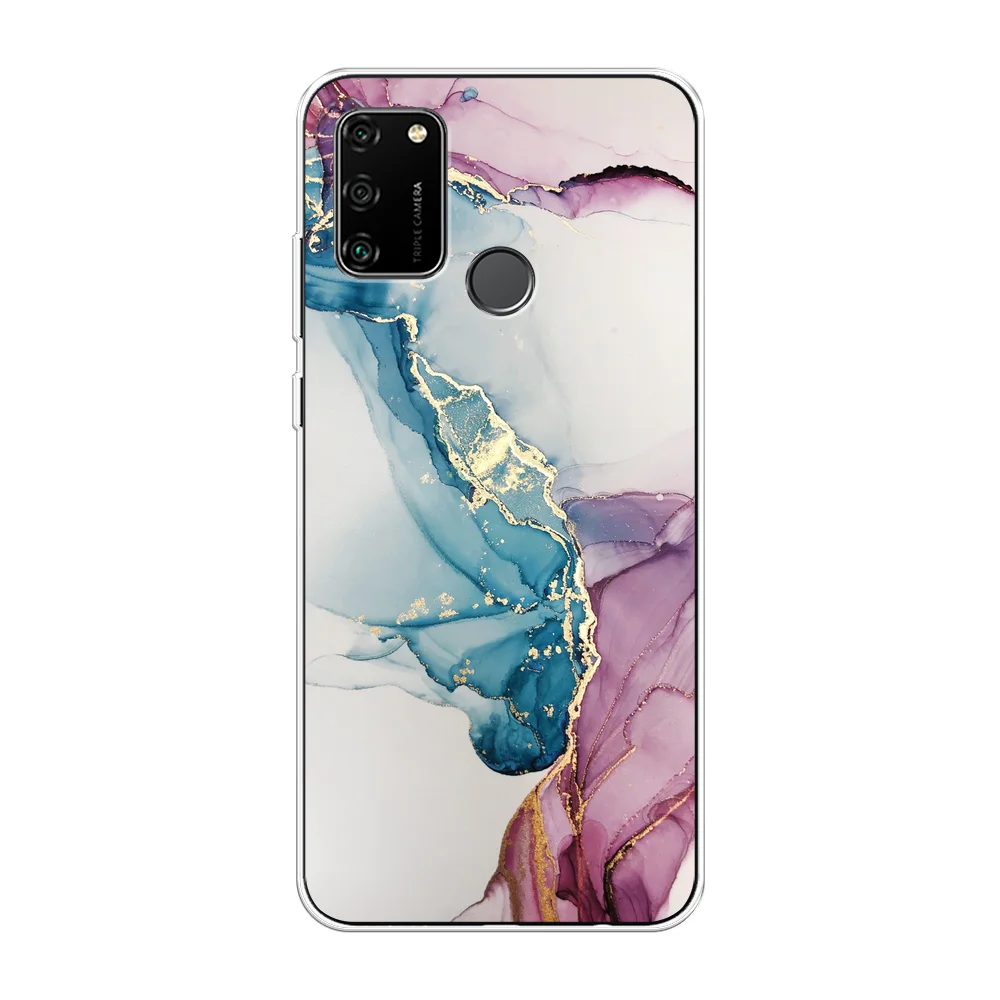 Ледяной силиконовый чехол на Honor 9A / Хонор 9А прозрачный, с рисунком, защита камеры