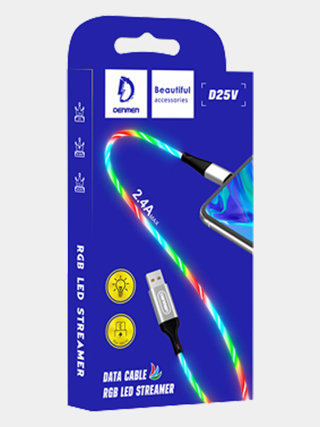 Голубой usb-кабель DENMEN D25T/D25V/D25L для зарядки и передачи данных Type-C/Micro/Lightning