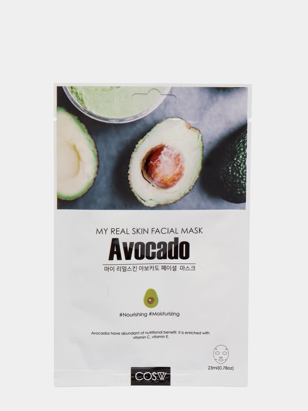 Тканевая маска для лица, с маслом авокадо COS.W My Real Skin Avocado Facial Mask, 23 мл