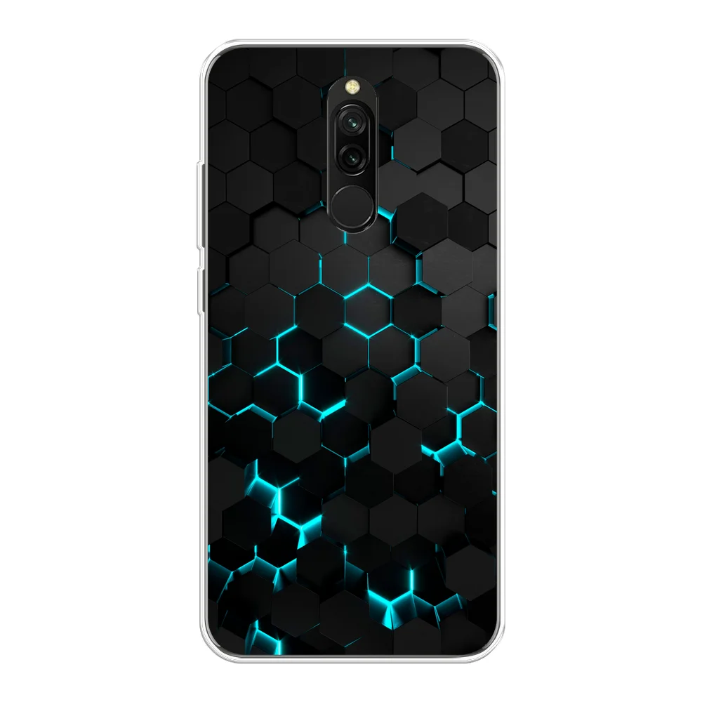 Бирюзовый силиконовый чехол на Xiaomi Redmi 8 / Сяоми Редми 8 прозрачный, с рисунком, защита камеры